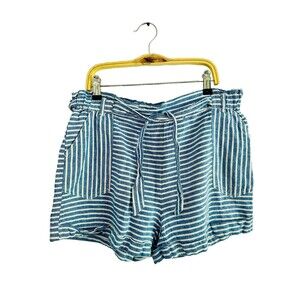 Jolt Shorts Women Size L Linen Blend Blue White Stripes Elastic Waist Pockets
